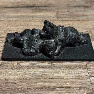 Wolf Black Bear Cubs Playing Handmade Sculpture